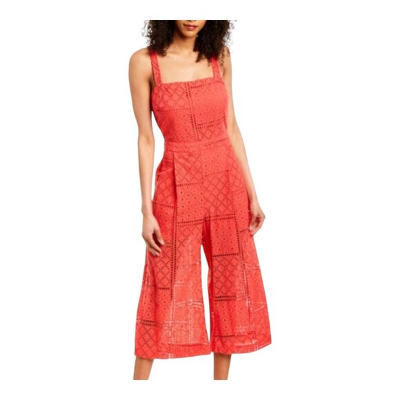 Parker Pants - Parker Ashton Sleeveless Embroidered Eyelet Cropped Wide Leg Jumpsuit Women's 4